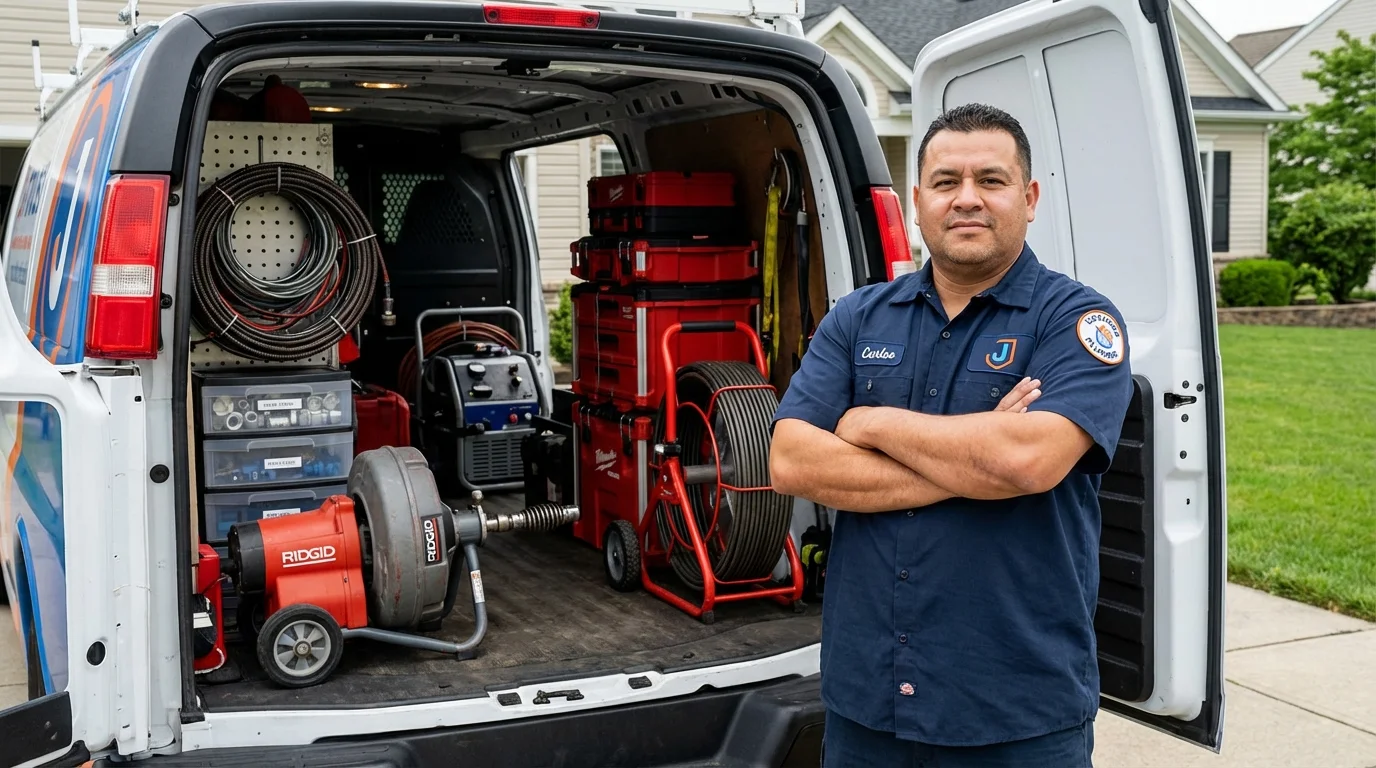 Professional drain cleaning equipment and Johns Plumbing LLC plumber in Hempstead