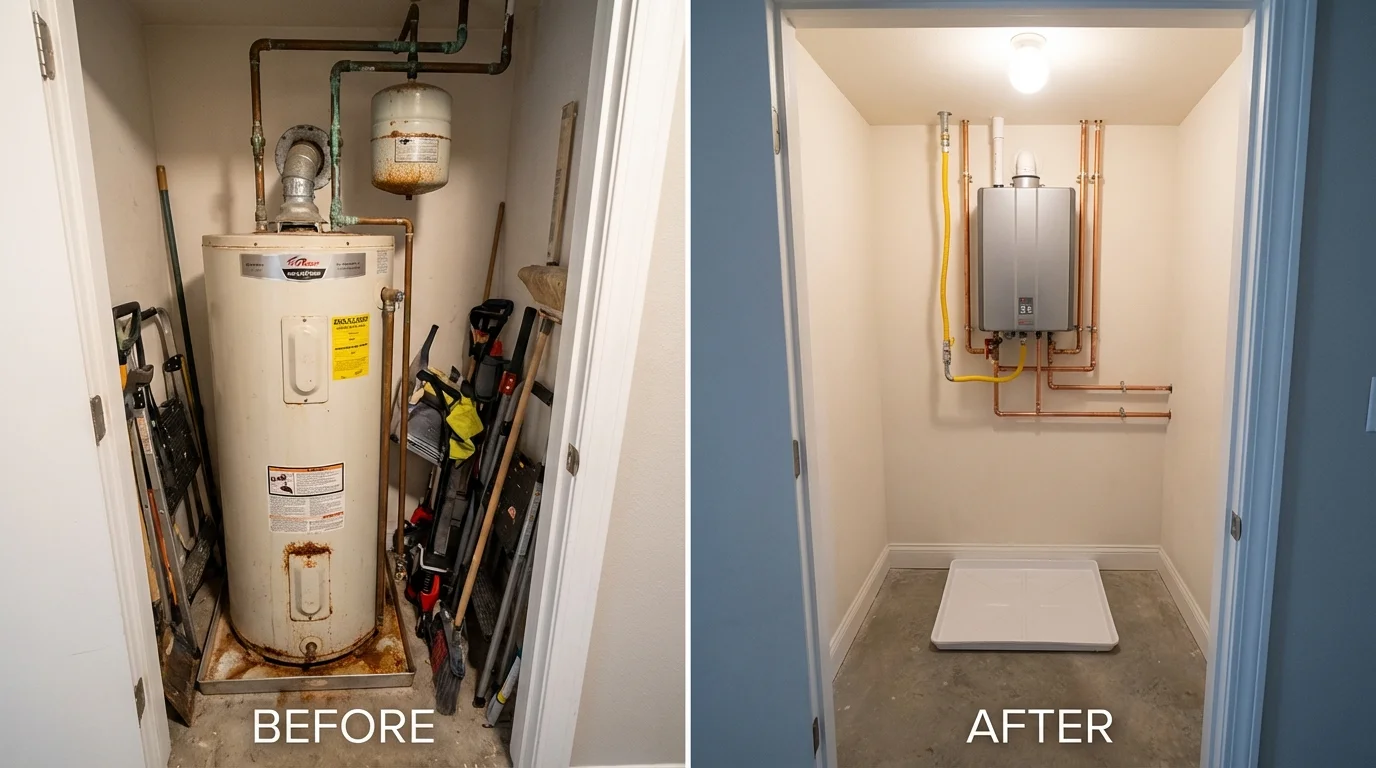 Tank water heater versus wall-mounted tankless unit comparison for Hempstead, TX homeowners